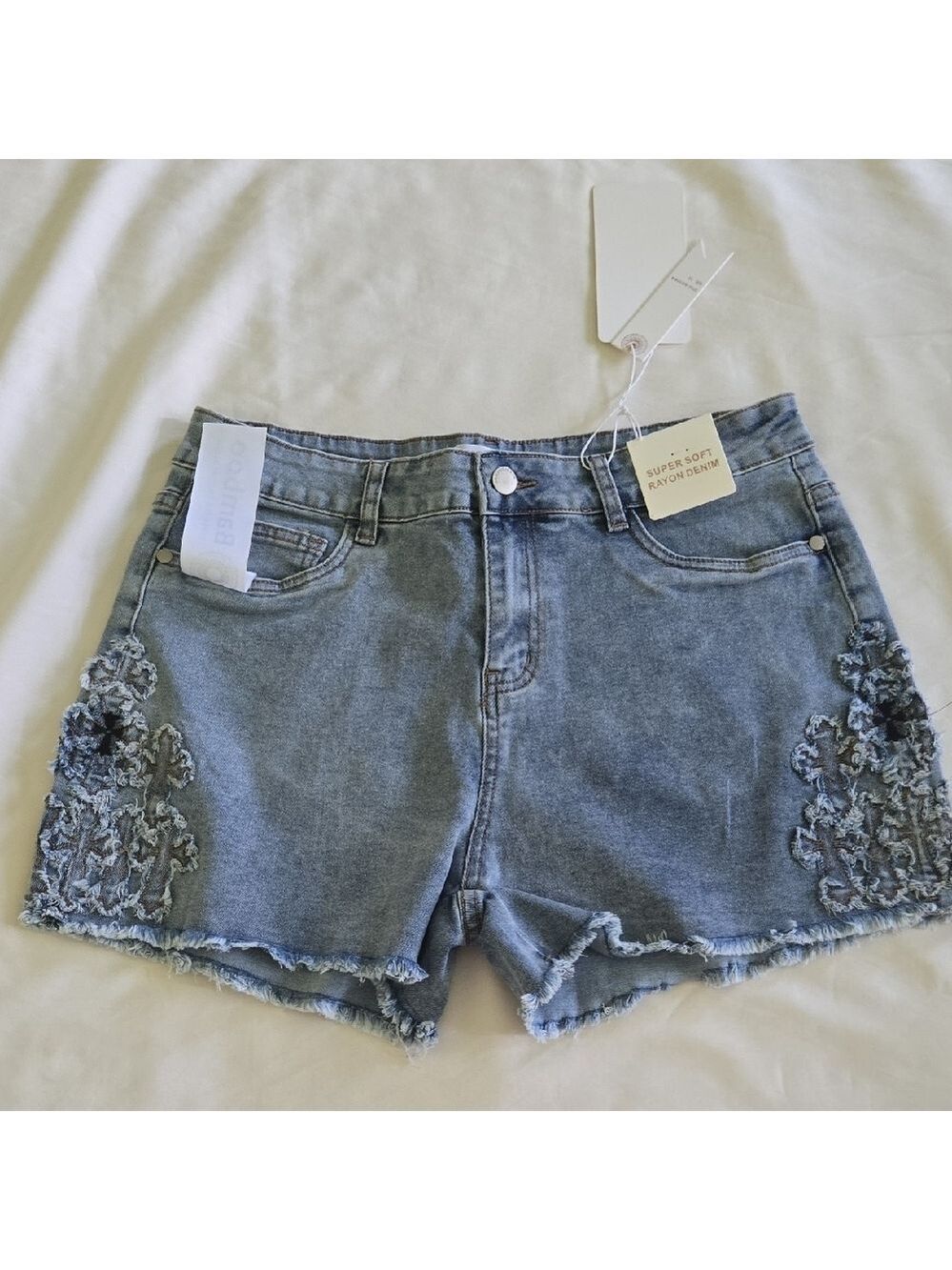 BAMBOO Light Blue Embroidered Denim Shorts